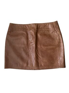 VTG GAP Chestnut Brown Genuine Leather Mini Skirt Size 10 Y2K 90s Small Flaws
